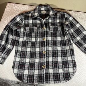 Z SUPPLY Tucker Jacket Women’s Size XS Black White Plaid‎ Oversize Shirt Soft